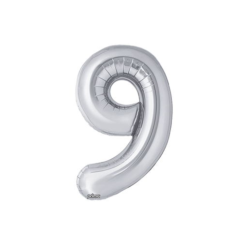 Poche de 2 Ballons Chiffre 9 Argent 16