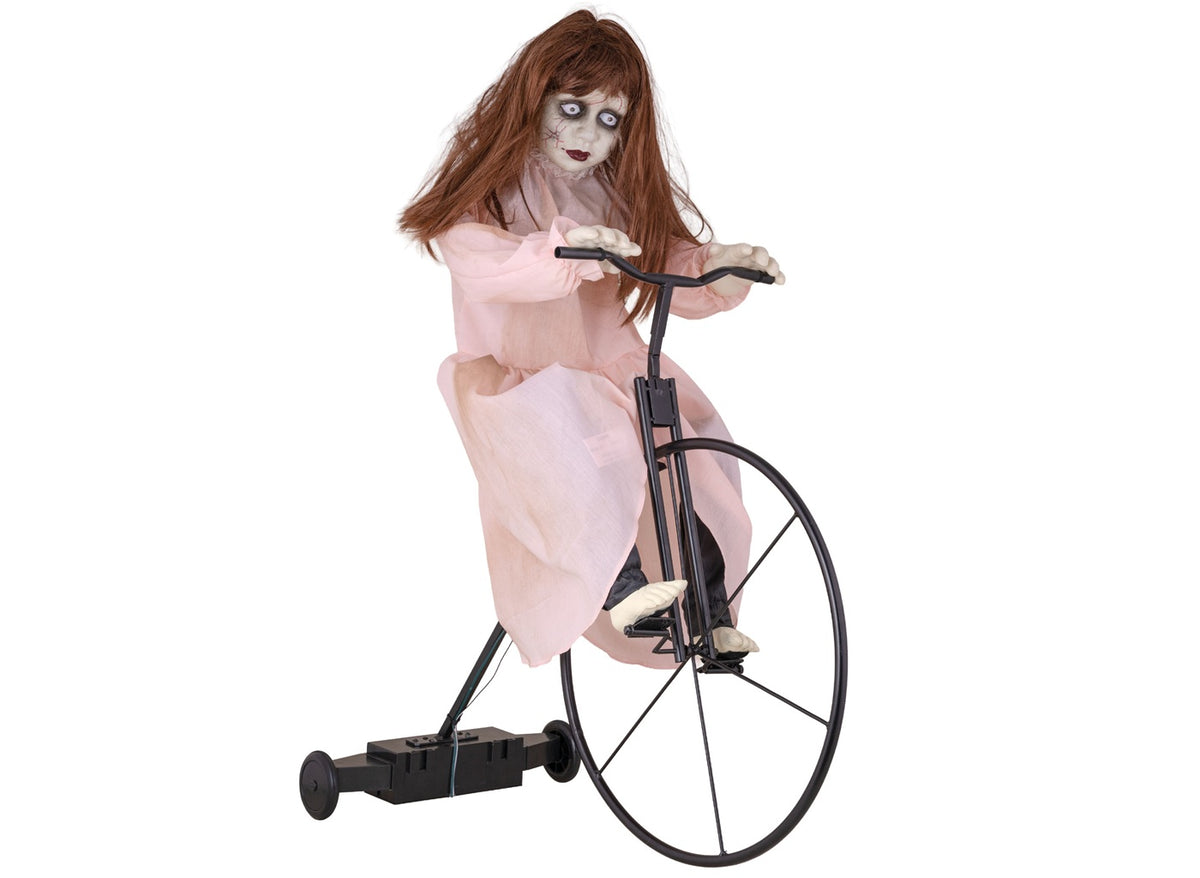 fillette zombie sur tricycle sonore et motorisée 94cm