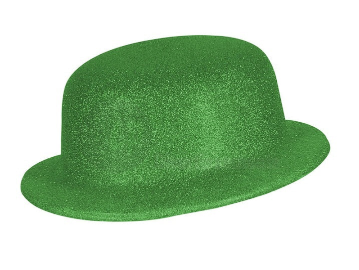 chapeau melon en pvc à paillettes vert