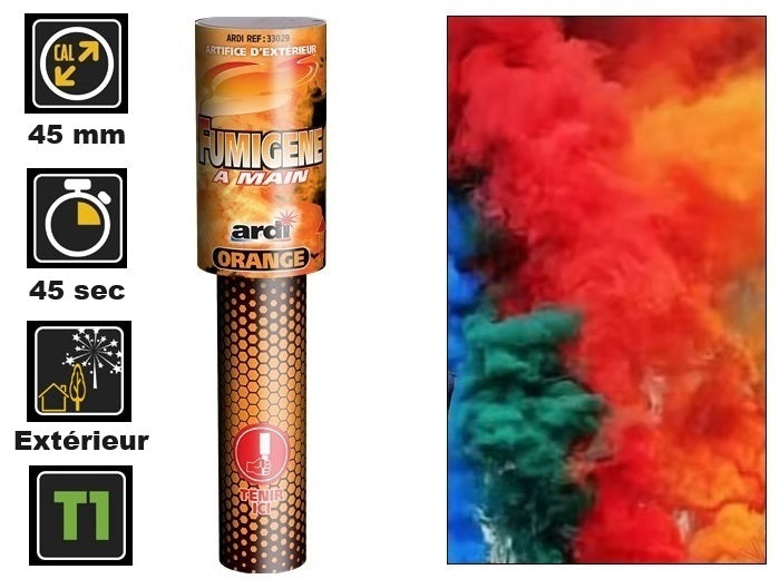 1x fumigène à main orange catégorie t1 45s