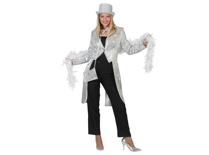 veste queue de pie à sequins argent femme