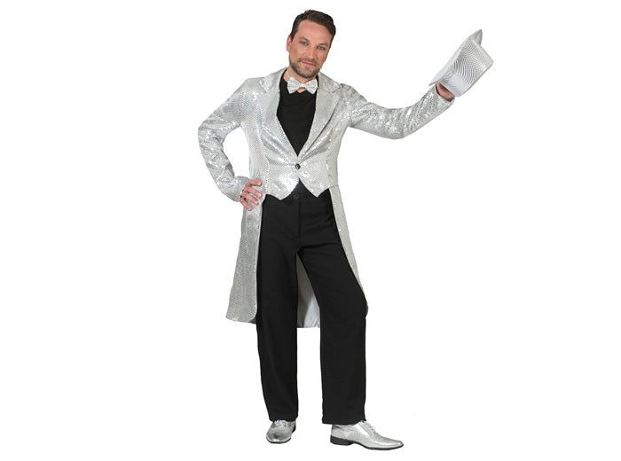 veste queue de pie à sequins argent homme