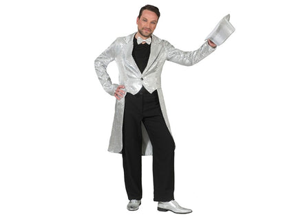 veste queue de pie à sequins argent homme