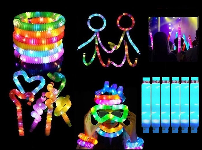 lot de 6 tubes pop fidget led lumineux bleu 64cm