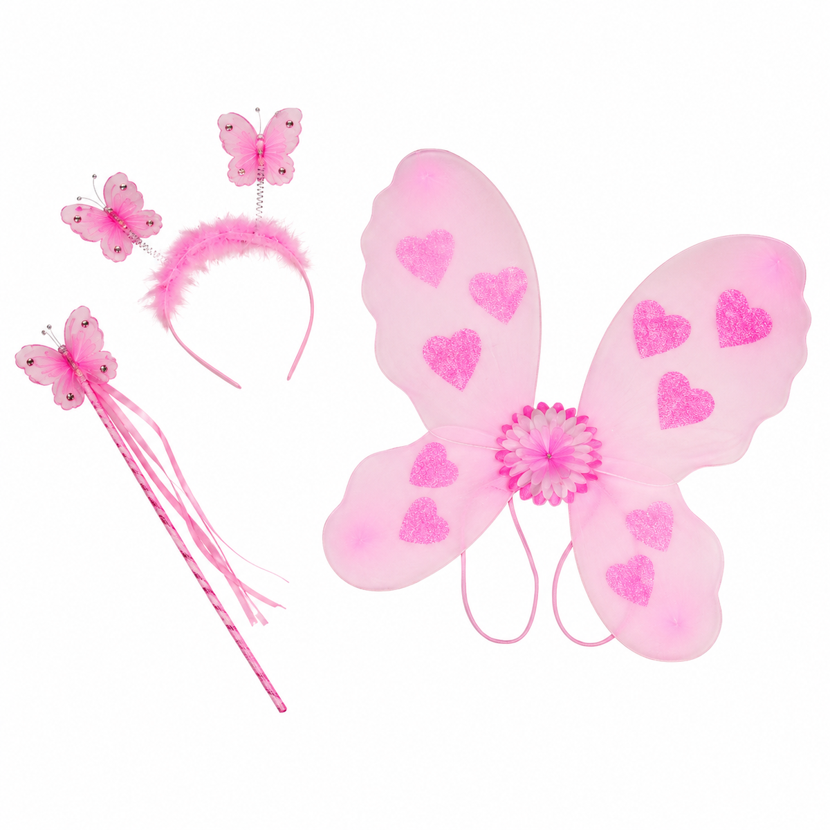 set ailes de fée papillon rose 3pcs