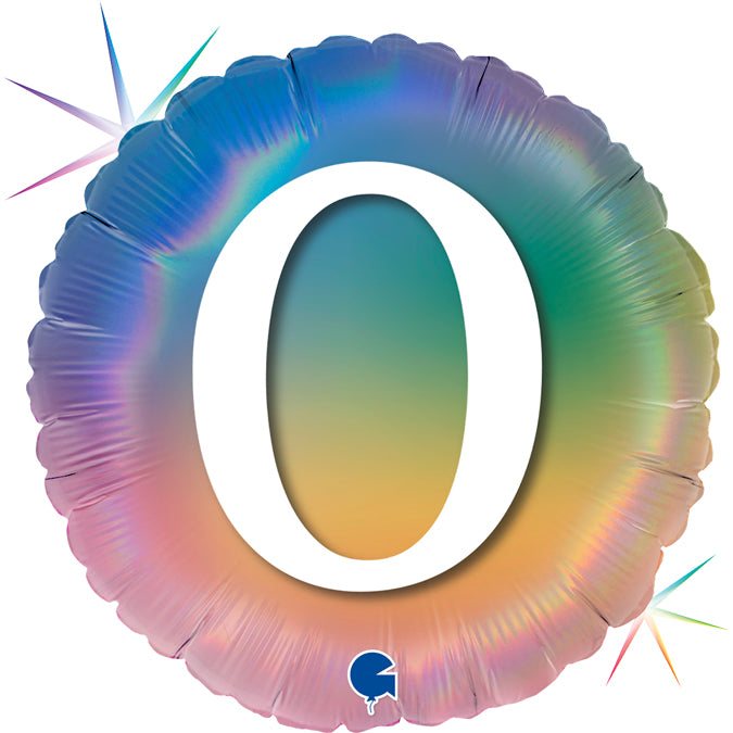 Ballon Chiffre 0 Holographique Arc-en-ciel 45 cm - Grabo
